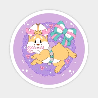 Pastel Corgi Christmas Wreath Magnet